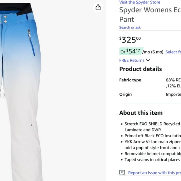 Spyder Womens Echo Insulated Ski Snow Pants Size 6 - Picture 2 of 7